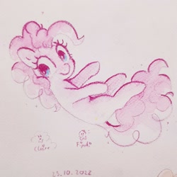 Size: 2048x2048 | Tagged: safe, artist:fipoki, pinkie pie, earth pony, pony, g4, cute, diapinkes, falling, female, high res, mare, signature, simple background, smiling, solo, traditional art, white background