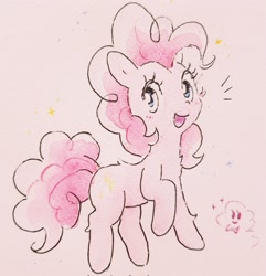 Size: 1975x2048 | Tagged: safe, artist:fipoki, pinkie pie, earth pony, pony, g4, cute, diapinkes, female, looking at you, mare, missing cutie mark, open mouth, open smile, smiling, solo, traditional art