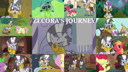 Size: 1280x721 | Tagged: safe, edit, edited screencap, editor:quoterific, screencap, angel bunny, apple bloom, big macintosh, fluttershy, rarity, spike, zecora, parasprite, spider, a health of information, a rockhoof and a hard place, bridle gossip, filli vanilli, g4, it isn't the mane thing about you, just for sidekicks, luna eclipsed, magic duel, molt down, on your marks, she talks to angel, swarm of the century, the cutie pox, apple, bed, bee sting, cauldron, cutie pox, food, messy mane, stone scales, swamp fever, water, zecora's hut