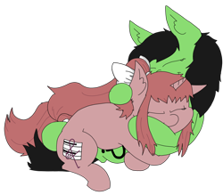 Size: 4008x3508 | Tagged: safe, artist:ponny, oc, oc:filly anon, earth pony, pony, unicorn, bow, crossover, cuddling, duo, duo female, earth pony oc, female, female on male, filly, foal, hair bow, simple background, smiling, straight, transparent background
