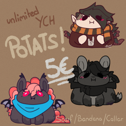 Size: 2000x2000 | Tagged: safe, artist:lionbun, human, any gender, any race, any species, bandana, blob, cheap, chibi, clothes, collar, commission, cute, furry, high res, potato pony, scarf, ych example, your character here
