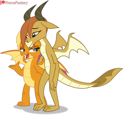 Size: 5000x4650 | Tagged: safe, artist:frownfactory, ocellus, smolder, changedling, changeling, dragon, g4, disguise, disguised changedling, disguised changeling, dragon ocellus, dragoness, female, horns, simple background, spread wings, transparent background, vector, wings
