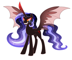 Size: 3791x3181 | Tagged: safe, artist:aleximusprime, cozy glow, oc, oc:the sorceress, alicorn, pony, fanfic:oh mother where art thou, flurry heart's story, g4, alicorn oc, bat wings, crying, evil, evil grin, fangs, flowing mane, grin, half note (cozy glow), high res, horn, nightmare, nightmare cozy glow, nightmarified, no armor, oc villain, orange eyes, red horn, red sclera, simple background, slit pupils, smiling, tears of pain, transparent background, wings