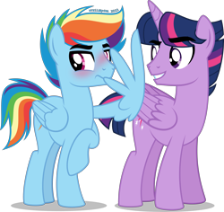 Size: 4983x4708 | Tagged: safe, artist:stellardusk, rainbow dash, twilight sparkle, alicorn, pegasus, pony, g4, absurd resolution, blushing, duo, duo male, dusk shine, eyebrows, eyebrows visible through hair, folded wings, frown, gay, grin, i can't believe it's not orin331, looking away, male, prince dusk, rainbow blitz, raised hoof, rule 63, shadow, ship:duskblitz, shipping, simple background, smiling, stallion, transparent background, twilight sparkle (alicorn), wing hands, wings