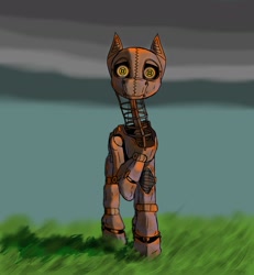 Size: 2197x2377 | Tagged: safe, oc, oc only, earth pony, pony, robot, robot pony, field, high res, looking at you, rust, solo, staring into your soul