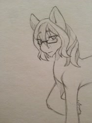 Size: 960x1280 | Tagged: safe, artist:sinclair2013, oc, earth pony, pony, earth pony oc, glasses, looking at you, male, monochrome, simple background, solo, stallion, traditional art