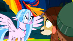 Size: 1397x786 | Tagged: safe, screencap, silverstream, yona, classical hippogriff, hippogriff, yak, g4, uprooted, cute, screenshots, shocked, wet, wet mane