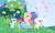 Size: 1024x611 | Tagged: safe, artist:velveagicsentryyt, fluttershy, rainbow dash, oc, oc:destiny, oc:rainbow blitzes, butterfly, hybrid, pony, g4, base used, deviantart watermark, female, filly, foal, interspecies offspring, obtrusive watermark, offspring, parent:discord, parent:fluttershy, parent:rainbow dash, parent:soarin', parents:discoshy, parents:soarindash, watermark