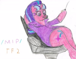 Size: 2069x1613 | Tagged: safe, starlight glimmer, pony, unicorn, g4, /mlp/ tf2 general, administrator, chair, cigarette, clothes, female, mare, simple background, solo, suit, team fortress 2, white background