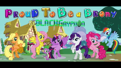 Size: 1920x1080 | Tagged: safe, artist:blackgryph0n, artist:user15432, applejack, fluttershy, pinkie pie, rainbow dash, rarity, spike, twilight sparkle, alicorn, dragon, earth pony, pegasus, pony, unicorn, g4, animated, crown, jewelry, link in description, looking at you, mane six, music, ponyville, proud to be a brony, regalia, smiling, song, sound, sound only, sparkles, twilight sparkle (alicorn), webm, youtube link
