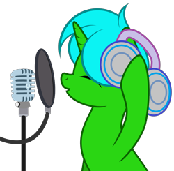 Size: 4520x4431 | Tagged: safe, artist:candysweets90240, artist:howie, oc, oc only, oc:green byte, pony, base used, headphones, male, microphone, simple background, solo, stallion, transparent background