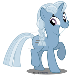 Size: 869x920 | Tagged: dead source, safe, artist:tigerbeetle, trixie, pony, unicorn, g4, season 5, the cutie map, blue mane, blue tail, braid, desaturated, deviantart watermark, egalitarianism, equal cutie mark, equalized, female, forced smile, looking back, mare, obtrusive watermark, prancing, purple eyes, raised hoof, shadow, simple background, smiling, solo, source in the description, stepford smiler, tail, transparent background, trotting, two toned mane, two toned tail, watermark, wide smile
