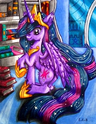 Size: 2267x2921 | Tagged: safe, artist:estrellasombria, twilight sparkle, alicorn, pony, g4, the last problem, book, female, high res, magic, older, older twilight, older twilight sparkle (alicorn), princess twilight 2.0, solo, telekinesis, twilight sparkle (alicorn)