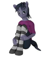 Size: 1680x2160 | Tagged: safe, artist:cicada bluemoon, oc, oc:cicada bluemoon, anthro, 3d, clothes, crossdressing, femboy, male, simple background, sitting, socks, solo, stockings, striped socks, thigh highs, transparent background