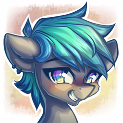 Size: 3508x3508 | Tagged: safe, artist:chaosangeldesu, oc, oc only, pony, unicorn, bust, commission, cute, ear piercing, high res, looking at you, male, piercing, portrait, smiling, smiling at you, solo, stallion