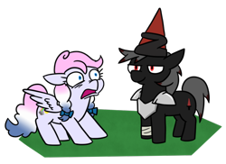 Size: 796x580 | Tagged: safe, artist:jargon scott, oc, oc only, oc:blood stain, oc:heavy weather, earth pony, pegasus, pony, armor, duo, earth pony oc, helmet, pegasus oc, runescape, shocked, simple background, smug, transparent background