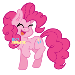 Size: 2000x2000 | Tagged: safe, artist:edgyanimator, pinkie pie, earth pony, pony, g4, big smile, chest fluff, cute, diapinkes, ear fluff, eyelashes, eyes closed, female, happy, high res, mare, open mouth, open smile, pink coat, pink fur, pink hair, raised hoof, raised leg, simple, simple background, smiling, solo, tail, three quarter view, turned head, white background