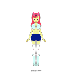 Size: 1000x1000 | Tagged: safe, apple bloom, human, apple bloomers, g4, anime, apple bloom's bow, april fools joke, boots, bow, charat genesis, clothes, hair bow, humanized, pony coloring, shoes, shorts, simple background, socks, solo, transparent background