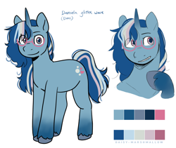 Size: 3451x2919 | Tagged: safe, artist:daisy_marshmallow, oc, oc only, oc:daniela glitter wave, pony, unicorn, g5, glasses, high res, horn, reference sheet, simple background, solo, unicorn oc, white background