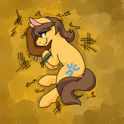 Size: 1280x1280 | Tagged: safe, artist:sinclair2013, caramel, earth pony, pony, g4, eye clipping through hair, eyebrows, eyebrows visible through hair, lying down, male, on side, rope, solo, stallion, tied up