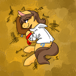 Size: 1280x1280 | Tagged: safe, alternate version, artist:sinclair2013, caramel, earth pony, pony, g4, clothes, eye clipping through hair, eyebrows, eyebrows visible through hair, lying down, male, necktie, on side, shirt, solo, stallion, tied up