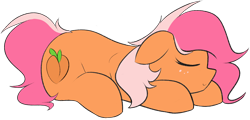 Size: 1598x767 | Tagged: safe, artist:freshpaints, oc, oc only, oc:peachy, earth pony, pony, eyes closed, female, lying down, simple background, sleeping, solo, transparent background