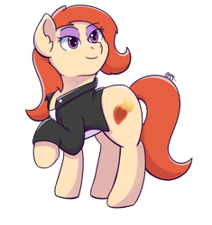 Size: 1907x2029 | Tagged: safe, artist:morrigun, oc, oc only, oc:phosphor flame, earth pony, pony, clothes, commission, eyes open, female, jacket, makeup, mare, shirt, signature, simple background, solo, standing, transparent background, white shirt