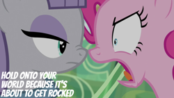 Size: 1920x1080 | Tagged: safe, edit, edited screencap, editor:quoterific, screencap, maud pie, pinkie pie, earth pony, pony, g4, rock solid friendship, angry, duo, duo female, female, mare, open mouth