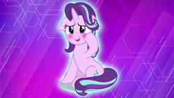 Size: 3840x2160 | Tagged: safe, artist:mrvector, edit, vector edit, starlight glimmer, pony, unicorn, g4, blushing, cute, female, floppy ears, glowing, high res, mare, purple background, solo, vector, wallpaper