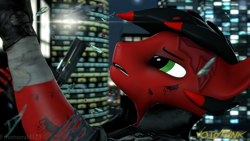 Size: 3840x2160 | Tagged: safe, artist:fireemerald123, oc, oc only, oc:page feather, anthro, 3d, black eye, blood, broken glass, city, clothes, falling, glass, glass shard, gun, handgun, helicopter, high res, injured, jacket, leather, leather jacket, lens flare, night, revolver, solo, source filmmaker, voidpunk, watermark