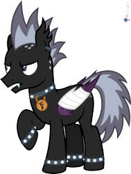 Size: 4000x5292 | Tagged: safe, artist:melisareb, part of a set, bat pony, pony, g4, .svg available, alphabet lore, angry, bandage, collar, crossover, f, fangs, male, raised hoof, simple background, solo, species swap, spiked collar, spiked wristband, stallion, teeth, transparent background, vector, wings, wristband