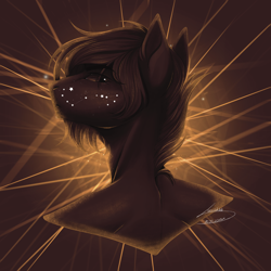 Size: 3000x3000 | Tagged: safe, artist:lunciakkk, oc, oc only, oc:simir, earth pony, pony, abstract background, bust, constellation, constellation freckles, freckles, high res, portrait, scorpio (constellation), signature, solo