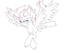 Size: 4160x3120 | Tagged: safe, artist:泽虹sunbow, zipp storm, pegasus, pony, g5, female, flying, glasses, high res, looking down, mare, monochrome, simple background, smiling, solo, spread wings, white background, wings