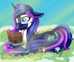 Size: 3000x2500 | Tagged: safe, oc, oc only, original species, pony, unicorn, book, cute, high res, horn, lying down, solo, unicorn oc