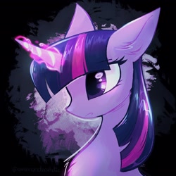 Size: 2048x2048 | Tagged: safe, artist:qwennondeathdie, twilight sparkle, pony, g4, bust, female, glowing, glowing horn, high res, horn, magic, magic aura, mare, portrait, solo