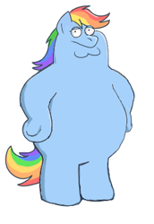 Size: 247x359 | Tagged: safe, artist:solixy406, rainbow dash, anthro, g4, abomination, cursed image, fusion, peter griffin, simple background, this is epic, what has science done, white background