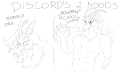Size: 9324x5386 | Tagged: safe, artist:delfinaluther, discord, draconequus, anthro, g4, absurd resolution, doodle, male, meme, name, question mark, simple background, sketch, solo, weak doodles series, white background