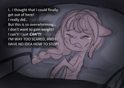 Size: 973x691 | Tagged: safe, anonymous artist, sunny starscout, earth pony, pony, series:anorexic sunny, g5, anorexia, bed, braid, crying, eyes closed, female, hospital bed, skinny, solo, starvation, teary eyes, thin