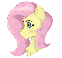 Size: 884x828 | Tagged: safe, artist:santito2k3, fluttershy, pegasus, pony, g4, bust, chest fluff, loose hair, portrait, profile, simple background, smiling, solo, white background