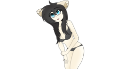 Size: 3840x2160 | Tagged: safe, artist:straighttothepointstudio, oc, oc only, earth pony, anthro, g5, 4k, anime, anthro oc, black hair, blue eyes, bra, clothes, digital art, ear fluff, earth pony oc, eyebrows, eyebrows visible through hair, female, glasses, happy, high res, human facial structure, leaning forward, long hair, looking at you, simple background, solo, swimsuit, transparent background, underwear