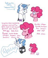 Size: 590x720 | Tagged: safe, artist:dsstoner, fancypants, pinkie pie, earth pony, pony, unicorn, comic:pinkiepants!, g4, comic, dialogue, duo, female, laughing, male, pinkiepants, shipping, simple background, straight, wheeze, white background