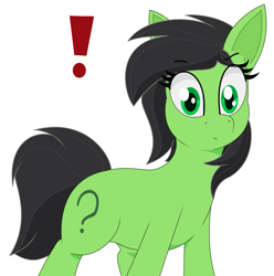 Size: 2989x3019 | Tagged: safe, artist:modera, oc, oc only, oc:filly anon, earth pony, pony, exclamation point, female, filly, high res, ms paint, simple background, solo, white background