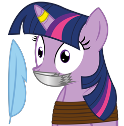Size: 7500x7627 | Tagged: safe, artist:cardshark777, twilight sparkle, alicorn, pony, g4, bondage, bust, digital art, duct tape, feather, female, gag, helpless, horn, horn ring, imminent tickles, mare, panicking, portrait, ring, rope, rope bondage, ropes, simple background, solo, tape, tape gag, tied up, transparent background, twilight sparkle (alicorn)