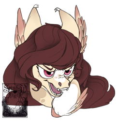 Size: 600x616 | Tagged: safe, artist:arcticnight-art, oc, oc only, pegasus, pony, bust, commission, ear tufts, fangs, feathered fetlocks, nose wrinkle, simple background, sketch commission, snarling, solo, transparent background