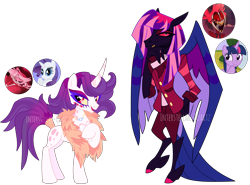 Size: 4762x3522 | Tagged: safe, artist:interstellar-quartz, rarity, twilight sparkle, oc, alicorn, arachnid, deer, deer pony, demon, demon pony, hybrid, monster pony, original species, pony, spider, spiderpony, undead, unicorn, anthro, unguligrade anthro, g4, alastor, angel dust (hazbin hotel), angelity, anthro with ponies, clothes, crossover, crossover ship offspring, crossover shipping, curved horn, deer demon, female, femboy, hazbin hotel, hellaverse, heterochromia, horn, interspecies, interspecies offspring, male, mare, offspring, overlord demon, parent:alastor, parent:angel dust, parent:rarity, parent:twilight sparkle, parents:angelity, parents:twilastor, shipping, sinner demon, spider demon, straight, that's entertainment, twilastor, twilight sparkle (alicorn)