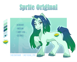 Size: 2388x1922 | Tagged: safe, oc, oc only, oc:sprite original, pony, unicorn, adoptable, auction, cute, cutie mark, horn, long hair, long mane, long tail, medium, ponified, reference sheet, simple background, solo, spirit, sprite (drink), tail, unicorn oc, white background