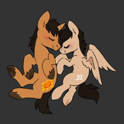 Size: 1280x1280 | Tagged: safe, artist:sinclair2013, oc, oc only, oc:jessecorn, pegasus, pony, blushing, duo, female, male, mare, shipping, stallion, straight