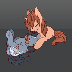 Size: 1280x1280 | Tagged: safe, artist:sinclair2013, oc, oc only, oc:heart throb, pony, unicorn, butt, duo, gay, lying down, male, on back, plot, shipping, stallion