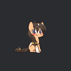 Size: 1280x1280 | Tagged: safe, artist:sinclair2013, oc, oc only, oc:partly sunny, pony, unicorn, blushing, chibi, male, sitting, solo, stallion