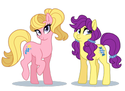 Size: 1400x1019 | Tagged: safe, artist:doggie31, bon bon (g1), starlight (g1), earth pony, pony, g1, g4, my little pony tales, duo, duo female, female, g1 to g4, generation leap, mare, my little pony tales to g4, older, raised hoof, raised leg, simple background, tail, teenager, transparent background